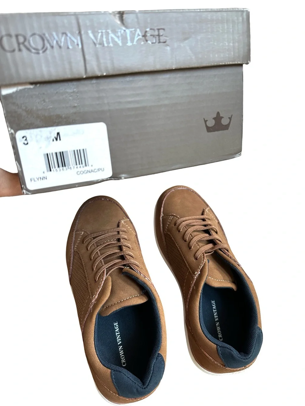 Crown Vintage Flynn Boys’ Cognac Slip-On Sneakers Size 3 NIB